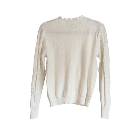 J. Crew Cable-Knit Hearts Crewneck Pullover Sweater Long Sleeve Ivory Small NWT - Picture 5 of 12